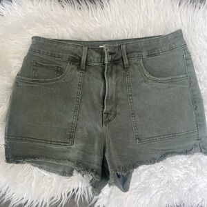 Good American Bombshell Shorts Womens 8/29 Olive  Denim Zip High Rise